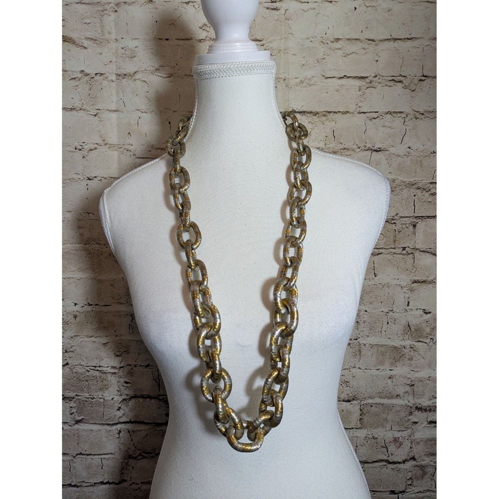 Chico's Chunky Cable Link Necklace In Gold & Silver Tones Brutalist Style Long
